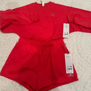 ALO Yoga Red Crew Neck Sweater Set